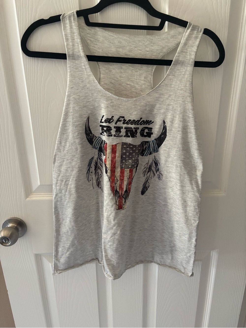 Let Freedom ring, Graphic Skull Tank Top with American Flag Print - Gray